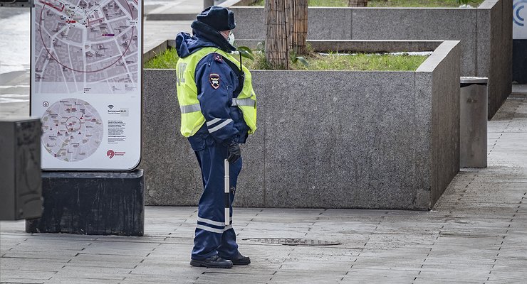 Traffic police inspectors carry out checks on the road