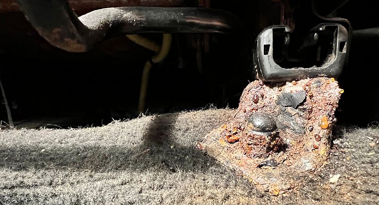 Why do used car seat fasteners rust quickly?