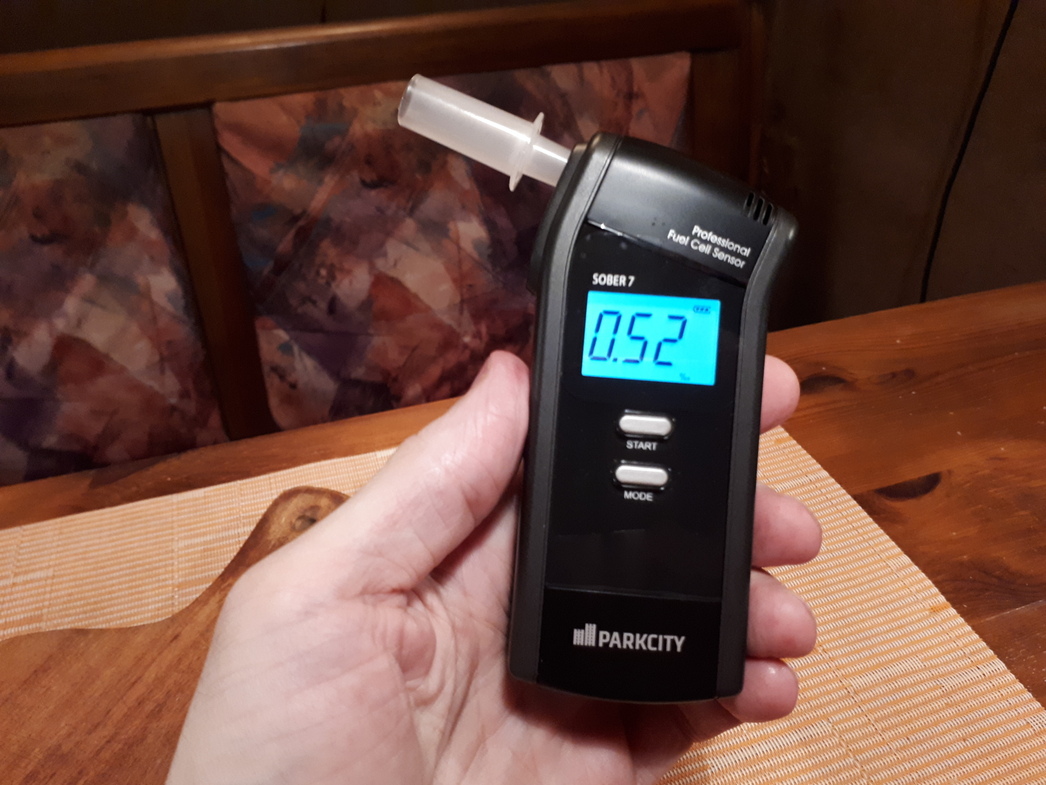 Показания прибора после выпитых трех рюмок водки