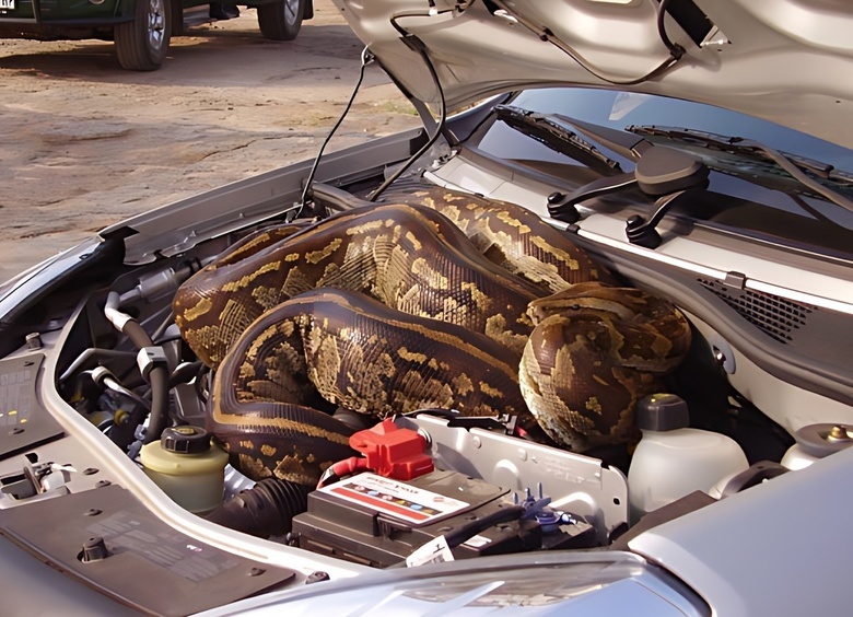 Изображение Водитель почувствовал странный запах и обнаружил под капотом авто питона